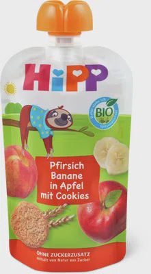 Hipp Quetschbeutel Pfirsich, Banane in Apfel mit Cookies ab 1 Jahr, ohne Zuckerzusatz