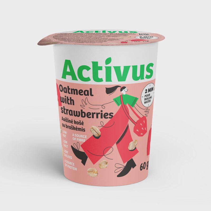 Aviž. dribsnių košė su braškėm. ACTIVUS, 60 g