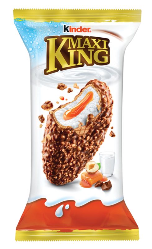 Kinder Maxi King Wafel z mlecznym i karmelowym nadzieniem pokryty czekoladą i orzechami 35 g