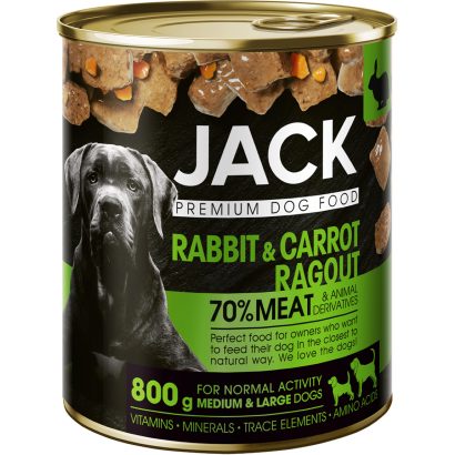 Jack Premium teljes értékű eledel felnőtt kutyák minden fajtája számára nyúlhússal és répával 800 g