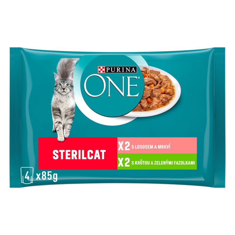 Purina ONE Sterilised kapsičky pro kočky krůta, losos ve šťávě 4 x 85g