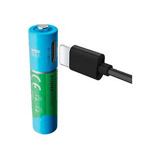 2 Pilas recargables CELLULARLINE 2, USB C, tipo AAA con tecnología de litio, carga rápida en 2 horas