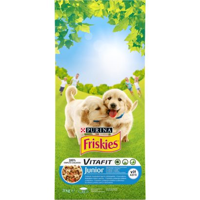Purina Friskies Junior csirkével, zöldségekkel és tejjel száraz kutyaeledel 3 kg