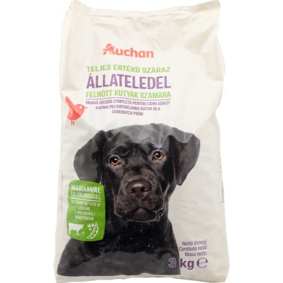 Auchan Kedvenc Száraz állateledel felnőtt kutyák számára, marha-borsó 3 kg