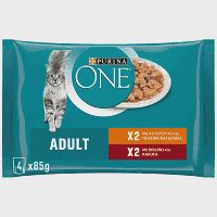 Purina One Υγρή Τροφή Για Γάτες Κοτόπουλο Βοδινό Καρότο 4x85gr