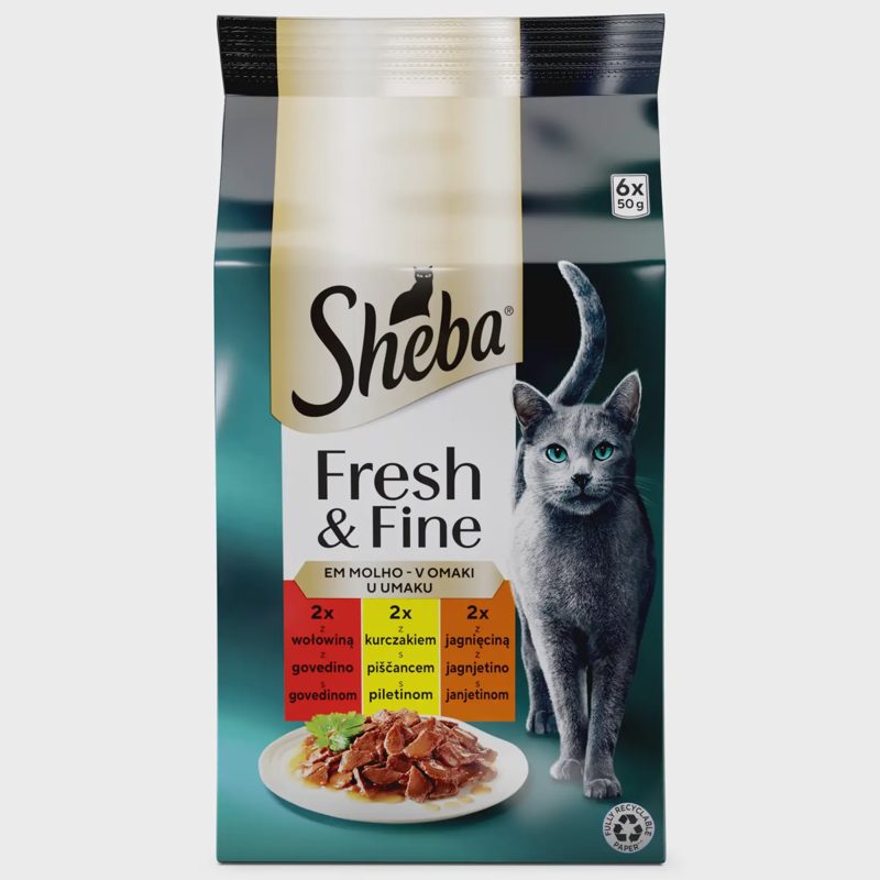 Kačių ėdalas SHEBA MINI su mėsa, 6 x 50 g