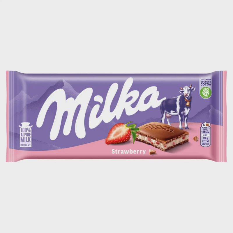 Šokoladas su braškių skonio įdaru MILKA, 100g