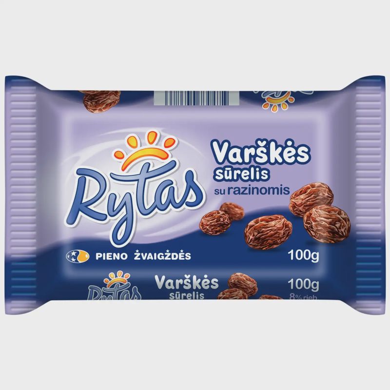 Varškės sūrelis su razinomis RYTAS, 8 %, 100g