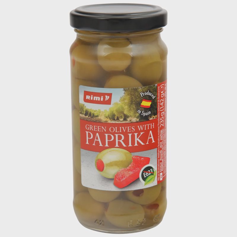 Žal. alyvuogės RIMI su paprik., 235 g / 142 g
