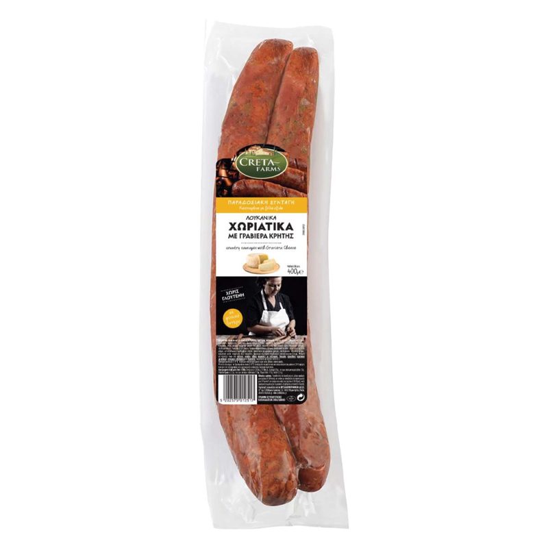Creta Farms Λουκάνικα Χωριάτικα Με Γραβιέρα Κρήτης 400gr
