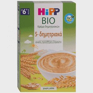 Hipp Βρεφική Κρέμα 5 Δημητριακά Χωρίς Γάλα Από Τον 6o Μήνα Bio 200gr