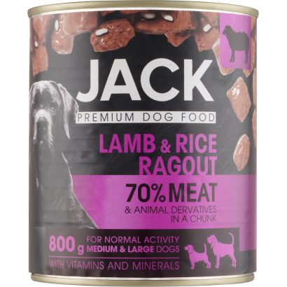 Jack teljes értékű eledel felnőtt kutyák minden fajtája számára bárányhússal és rizzsel 800 g