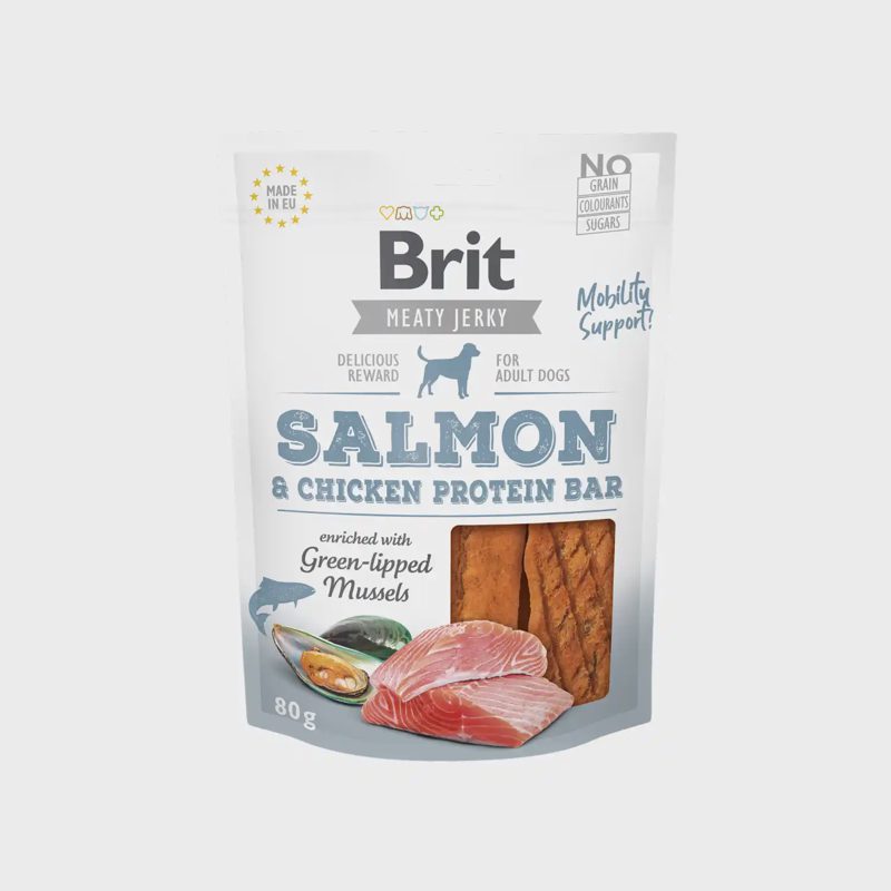 Skan. šunims BRIT JERKY SALMON PROTEIN, 80 g