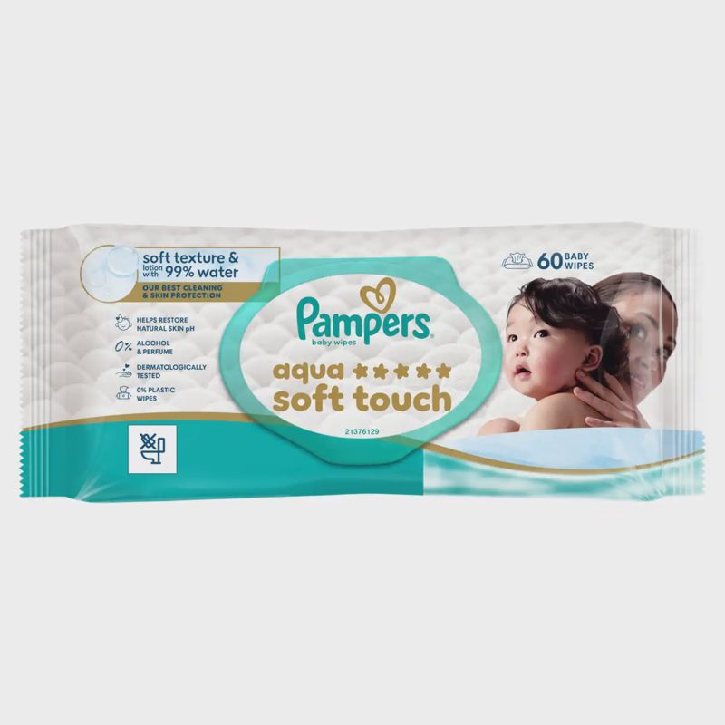 Kūdikių servetėlės PAMPERS AQUA SOFT, 60 vnt.