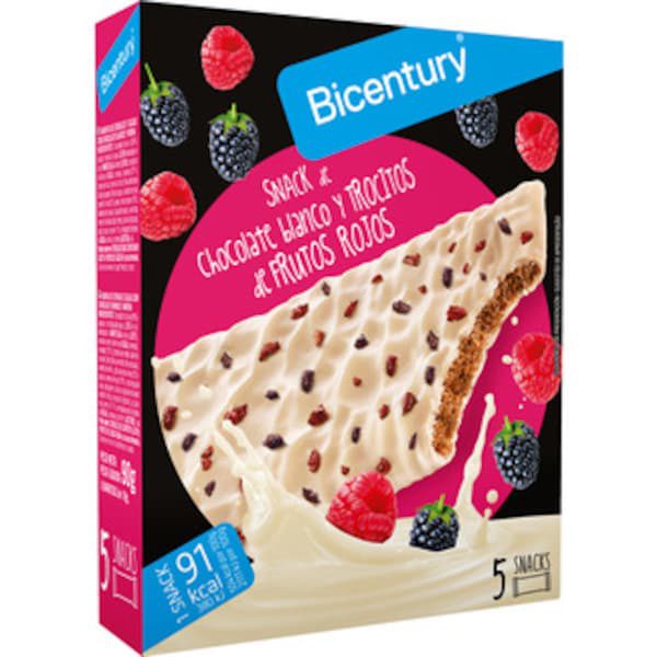 Snack de chocolate blanco y trocitos de frutos rojos